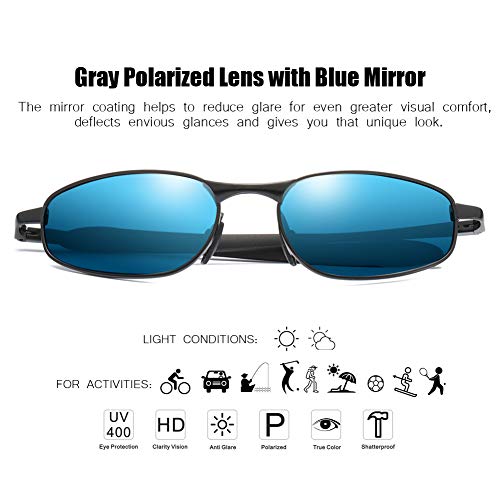 ZHILE Polarized Sunglasses Small Size Rectangular Metal Frame for Men and Women UV400 Protection