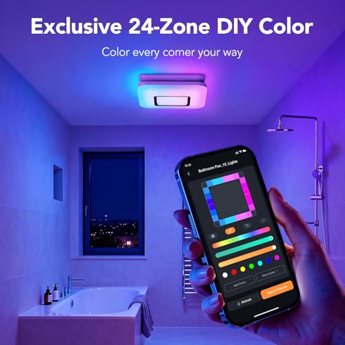 OREiN Matter Smart Bathroom Fan with Light, 110 CFM Exhaust Fan, AI Lighting Creator with 24-Zone DIY Color+ 65 Dynamic Ef...
