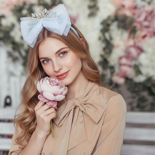 Ymapinc Toddler Princess Crowns, Tiara Crown Headband Birthday with Cute Tulle Bow Fairy Crown Women Hair Accessory