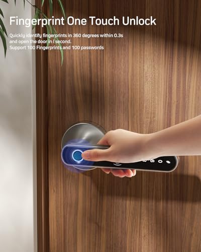 TMEZON Smart Door Lock Fingerprint, Keyless Entry Door Lock with Handle, APP/IC Cards/Codes/Keys/Fingerprints Biometric El...