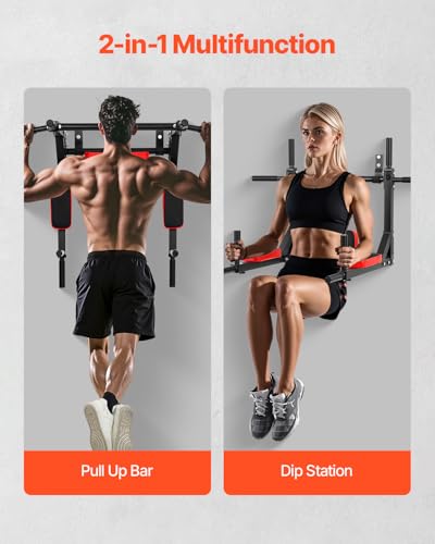 VEVOR Multifunctional Pull Up Bar, Wall Mounted Chin Up Bar Dip Station for Home Gym, Heavy Duty Steel Upper Body Workout ...