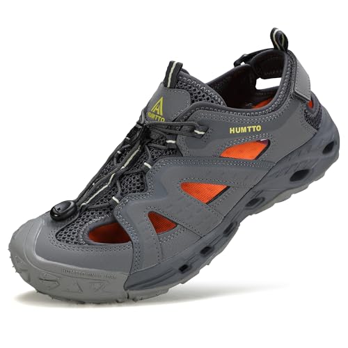 HUMTTO Men's Amphibious Closed Toe Hiking Sandals Quick-Dry Water Shoes Non-Slip Athletic Adjustable Outdoor Fisherman Bea...