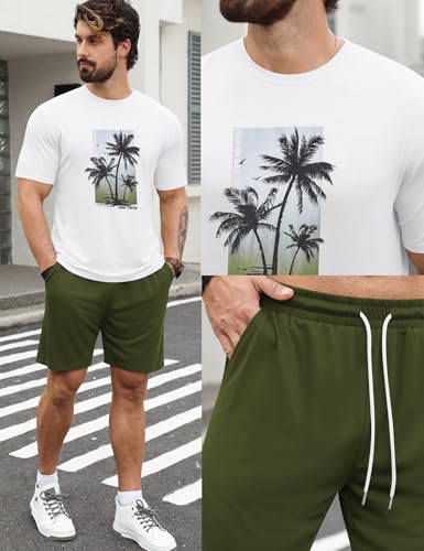 LecGee Men's Hawaiian Short Sleeve Tracksuit Summer T Shirt & Shorts set Aloha Tropical Two Piece Casual Daily Beach