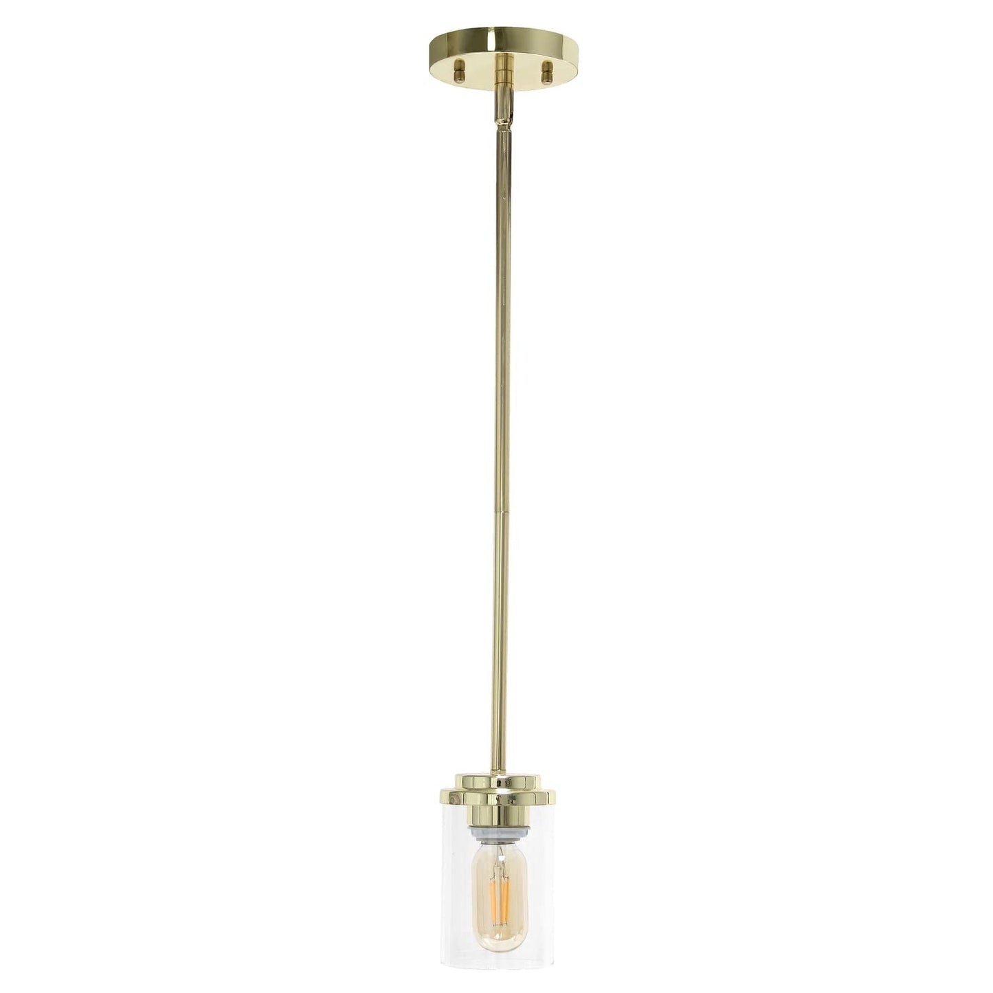 Lalia Home 1-Light Industrial Pendant Fixture, Gold, Clear Cylinder Glass, 4.75x4.75x53, Model 1270-LHP-3011-GL