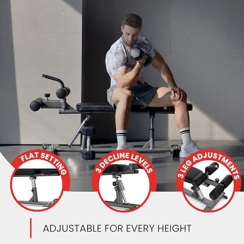 Finer Form Semi-Commercial Decline Sit Up and Flat Weight Bench. Adjustable Fitness Equipment and Exercise Bench for Abs, ...