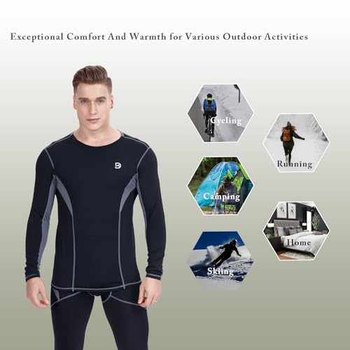 DIKAMEN Men's Thermal Underwear Fleece Lined Performance Fleece Tactical Sports Shapewear Thermal Set