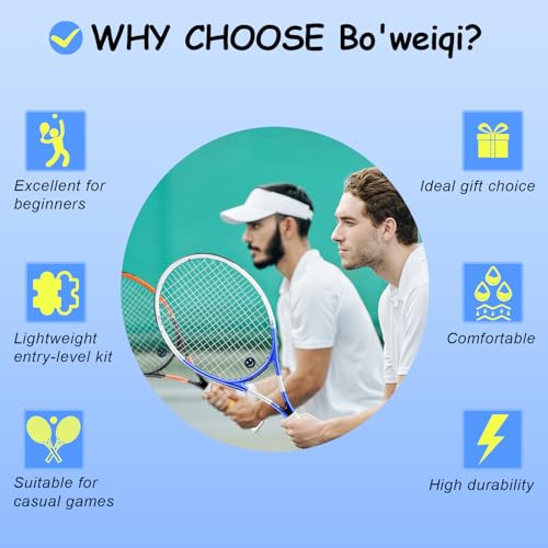 bo'weiqi 27" Recreational Tennis Racket Set 2 Players Lightweight Pre-Strung Tennis Racquets for Beginners, Including 3 Ba...