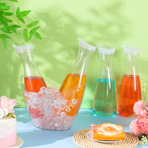 Funnymoom 6 Pcs Acrylic Ice Bucket for Parties 4l Oval Beverage Tub 47 oz Plastic Water Carafes with Lids Plastic Pitcher ...