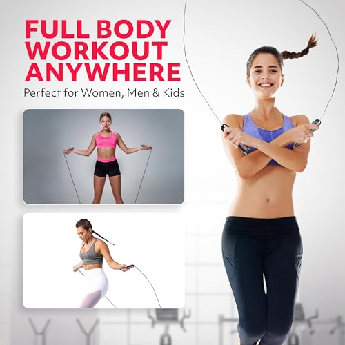 Jump Rope – Speed Jump Rope with Ball Bearings and Adjustable Cable – Jumping Cable for Men, Women, Kids – Ideal for Box, ...