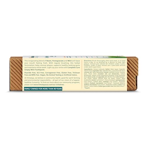 Himalaya Botanique Complete Care Toothpaste, Herbal, Mint Flavor, Fights Plaque, Freshens Breath, Fluoride Free, No Artifi...