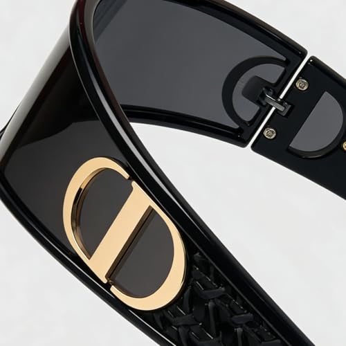Shield Wrap Sunglasses, Black Frame, Dark Tinted Lens, Sport Style with Gold Logo Accent