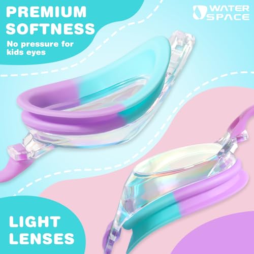 Water Space Kids Goggles, 2 Pack Swim Goggles for Kids Boys Girls Toddler Age 3-15, Clear View Anti-fog UV Protection No Leak