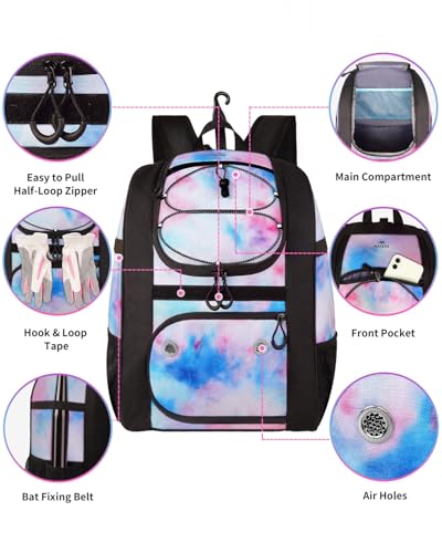 MATEIN Softball Bag, Lightweight Baseball Backpack with Shoe Compartment, Baseball Bag with Fence Hook for TBall Bat & Equ...