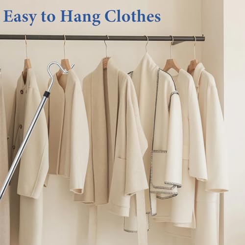 Greeily Clothes Hook Pole, Clothes Hanger Reaching Hook for Hanging Clothes Light and Plants Extendable from 35" to 50" Ma...