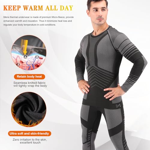 MeetHoo Mens Thermal Underwear Set Seamless Fleece Lined Base Layer Sports Long Johns Winter Gear Running Skiing