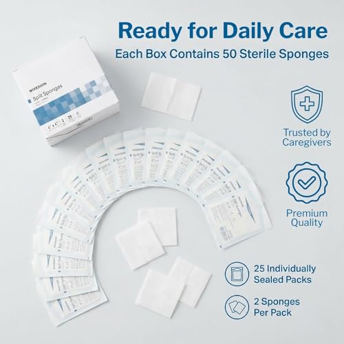 McKesson High Absorbency Split Gauze Sponges 4x4 Inch (50 Sponges, 25 Packs of 2) - 6-Ply Sterile Tracheostomy & Tube Dressings – Pre-Cut Slit for Drainage & Catheters – 2 per Pack