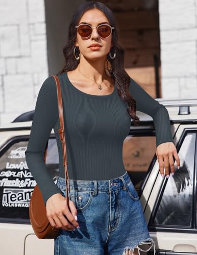 Ekouaer Womens Long Sleeve Shirts 3 Packs Scoop Neck Ribbed Tops Fitted Thermal Undershirt Soft Layering Tees XS-XXL