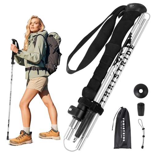 THRISTRIDE Single Collapsible Trekking Pole for Hiking - Aluminum Lightweight Hiking Stick for Women, Men & Seniors, Adjus...