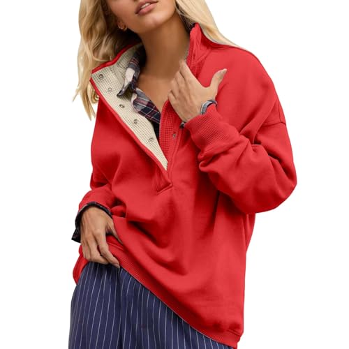 Oversized Sweatshirt for Women Casual Button Henley Neck Pullover Tops Fashion Y2K Sweatshirt Winter Clothes