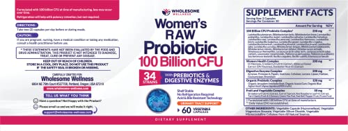 Wholesome Wellness Dr. Formulated Raw Probiotics for Women 100 Billion CFUs Capsules with Prebiotics, Digestive Enzymes, A...