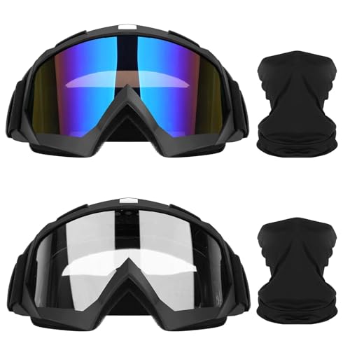 Lievermo Motorcycle Goggles Dirt Bike Goggles 2 Pack ATV Off-Road Riding Motocross Ski Goggles