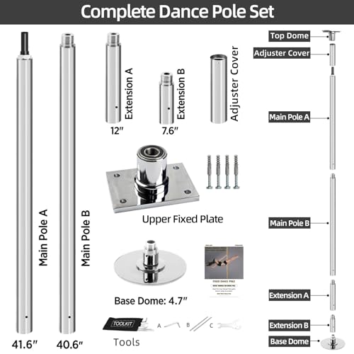 PRIOR FITNESS Permanent Fixed Dance Pole Kit, Professional 45mm Spinning & Static Dancing Pole Heavy-Duty Steel Pole Dance...