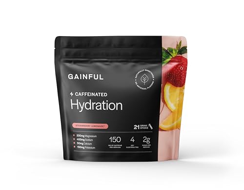 Gainful Hydration + Caffeine Powder Packets with Key Electrolytes Magnesium & Sodium + L Theanine, Low Sugar Drink Mix, St...