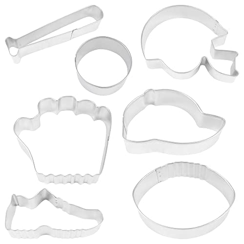 R&M International Sports Cookie Cutters, Baseball Cap, Bat, Glove, Football, Helmet, Sneaker, Circle, 7-Piece Set