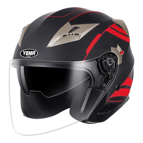 YEMA Open Face Motorcycle Helmets, DOT Approved 3/4 Moped Helmet Dual Visor Quick Release Buckle, Helmets for Adults Motor...