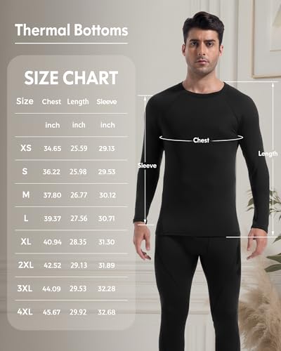 CL convallaria 4 or 2 Pack Men's Thermal Shirt Long Sleeve Fleece Lined Tops Base Layer Long John Shirts for Menn