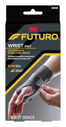 FUTURO Compression Stabilizing Wrist Brace, Right Hand, Small/Medium Size, Provides Support to Injured Wrists, Easy-to-Use...