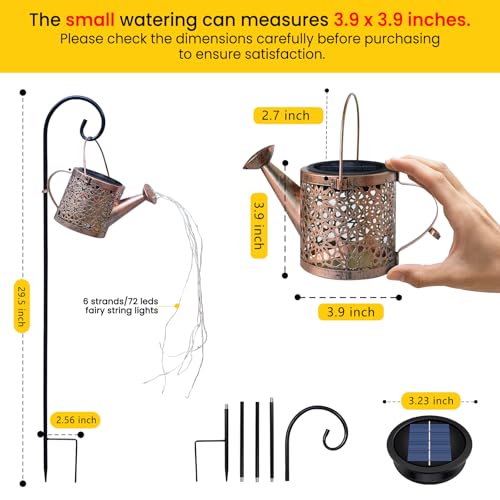 Solar Lights Outdoor Decorative, Metal Watering Can Lights Waterproof, Small Hanging Garden Decor Yard Outside Patio Lawn,...