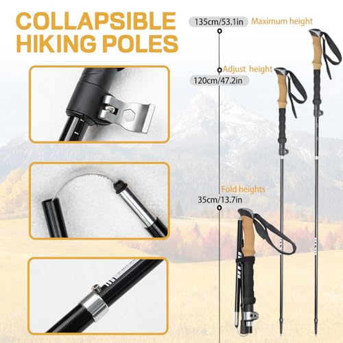 Collapsible Hiking Poles 2-Pack - Adjustable & Ultralight Trekking Poles with 7075 Aluminum Alloy, Metal Flip Locks & EVA ...