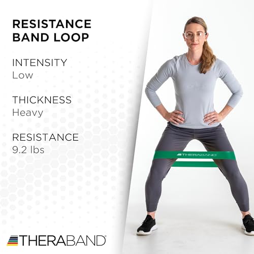 THERABAND Resistance Band Loops, 12" Green, Heavy Resistance, Latex Color-Coded 3" Wide Exercise Band Loop for Home Workou...