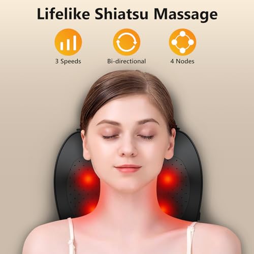 iKristin Back Massager,Back and Neck Massager with Heat,Shiatsu Deep Tissue Back Massager,Electric Massage Pillow for Shou...