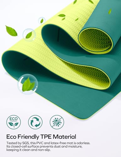 Ewedoos Eco Friendly Yoga Mat with Alignment Marks TPE Yoga Mat Non Slip Hot Yoga Mat Thick 1/4'' Anti-Tear Surfaces Exerc...