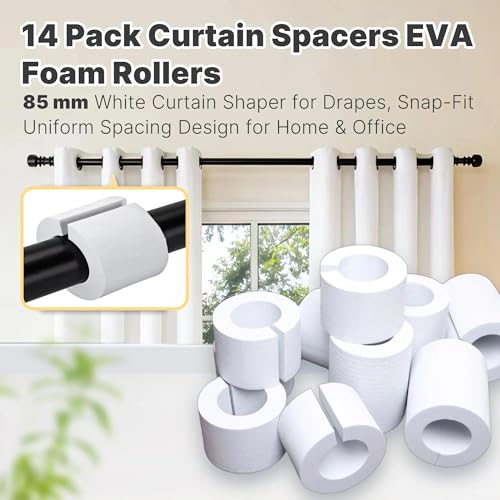 Yudylg 14 Pack Curtain Spacers EVA Foam Rollers – 85 mm White Curtain Shaper for Drapes, Snap-Fit Uniform Spacing Design f...