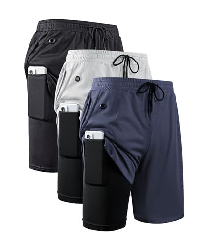 JWJ Mens 2 in 1 Running Shorts Quick Dry Gym Athletic Workout Clothes with Side Pockets