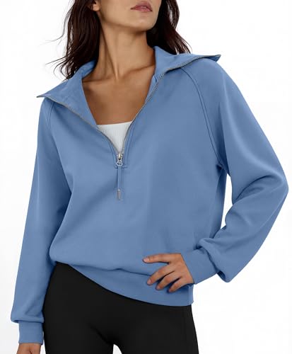 Women's Cropped Half Zip Pullover Quarter Zipper Long Sleeve Sweatshirt for Casual Wear