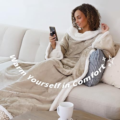 Catalonia Sherpa Wearable Blanket with Sleeves Arms, Comfy Sleeved TV Wrap Blanket, Large Snuggly Throw for Women and Men,...