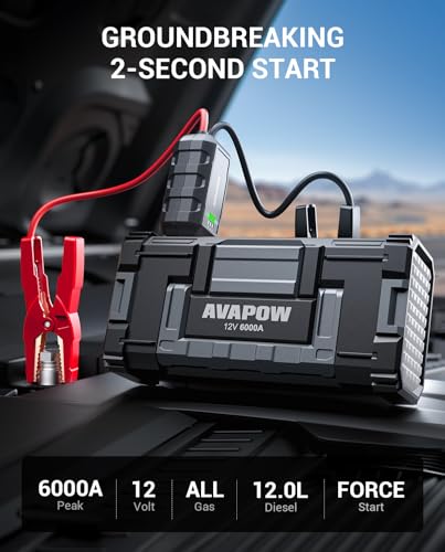 AVAPOW 6000A Car Battery Jump Starter(for All Gas or up to 12L Diesel) Powerful Car Jump Starter with Dual USB Quick Charg...