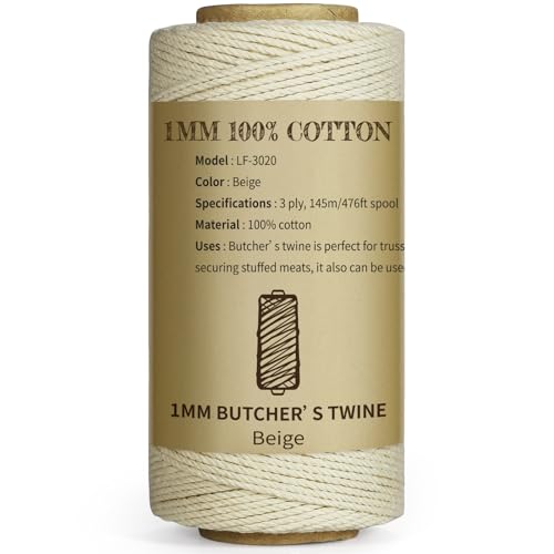 TJ.MOREE Butchers Twine, 3Ply 145m/476ft 1mm Thick Feet String Food Oven Safe Cotton Cooking Meat Rope Bakers Twine Fit to...