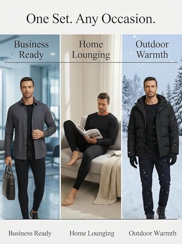 Men Heavyweight Rayon Polyester Thermal Underwear Base Layer Long Johns Blended Fleece Lined Set for Cold Weather