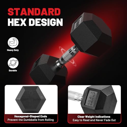 PAPABABE Hex Dumbbell Sets with Rack, 60-550lb Rubber Coated Dumbbell Weight Set and Storage Rack, Multiple Options Hand W...