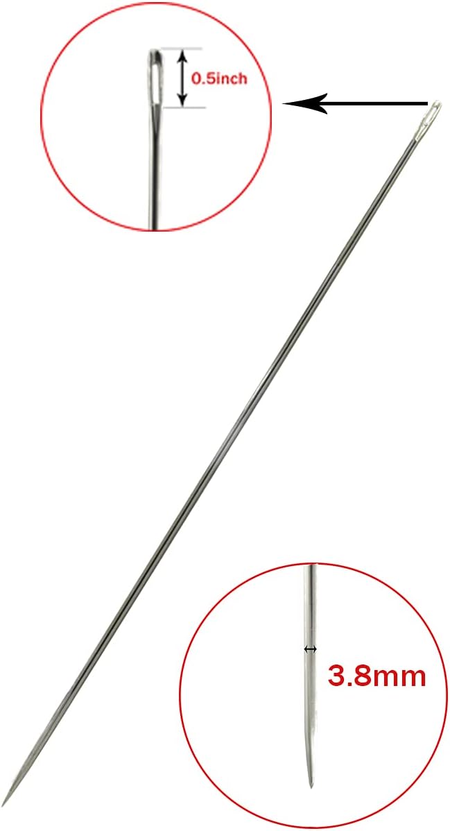 MJMP 4" Professional Upholstery Large Eye Long Needle Easy to Thread,Used for Furniture Weaving Leather Hand Sewing. (4")
