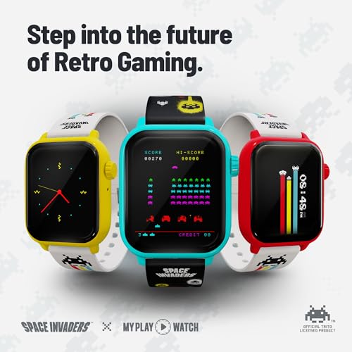 My Play Watch Space Invaders Retro Gaming Smart Watch, Selective Tech, Yellow Bezel, Non-Connected, Built-in Space Invader...