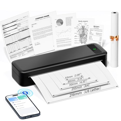 Portable Printers Wireless for Travel, A285M Small Inkless Thermal Printer, Bluetooth Mobile Printer Support 8.5" X 11" Le...