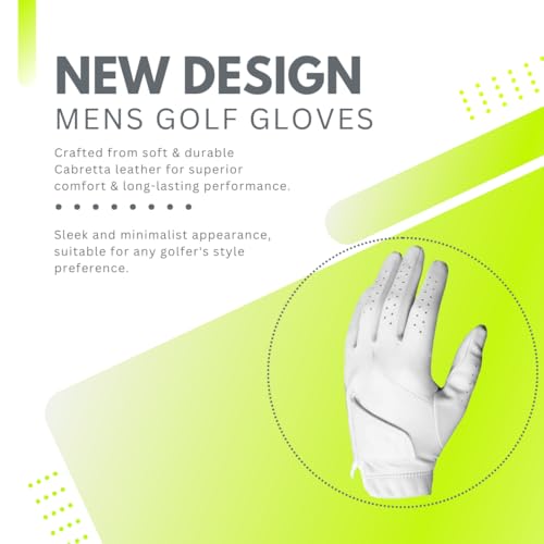 Scratch Cabretta Leather Mens Golf Gloves (5 Pack) Logo Free, Durable & Soft, Small Medium Large X-Large