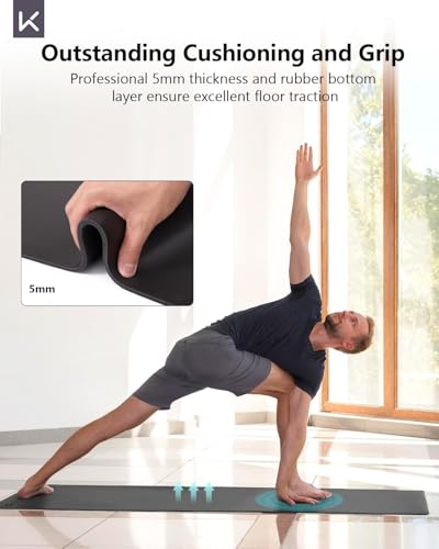 KEEP Rubber Yoga Mat - Professional Sweat Absorbent PU & Natural Rubber. Non Slip Workout Mats for Women & Men, 5mm Thick,...