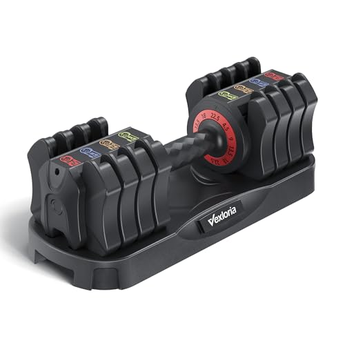 Adjustable Dumbbell Set, 22.5lb 5-in-1 Quick Adjust Dumbbell, Free Weights with Storage Tray for Home Gym, Full Body Worko...